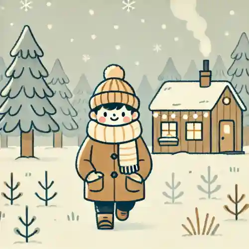 눈 덮인 겨울 풍경 속에서 따뜻하게 옷을 입은 사람