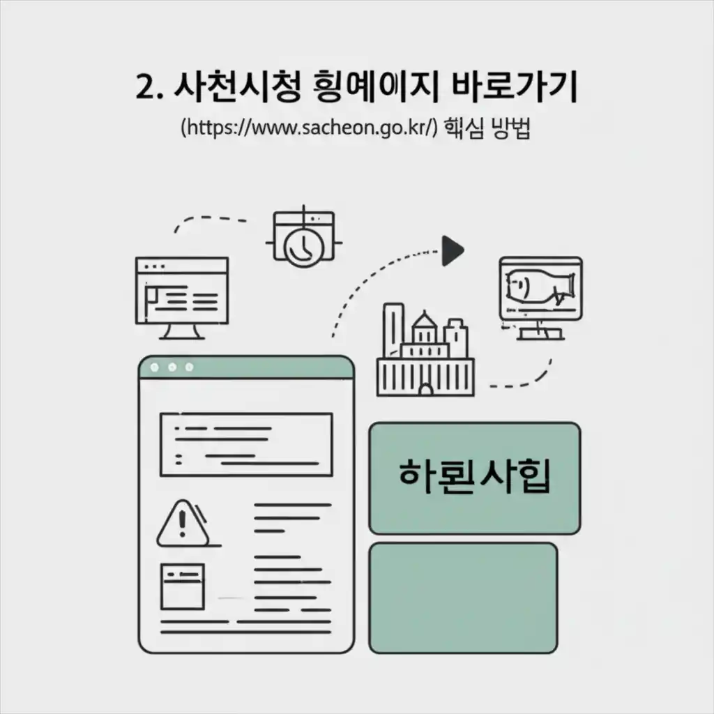 사천시청 홈페이지(sacheon.go.kr)에 바로 접속하는 핵심 방법을 설명하는 이미지