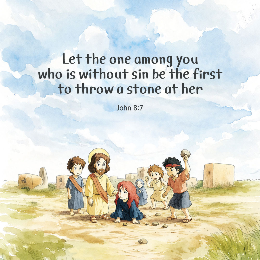 Today's Bible verse card John 8:7 scripture image