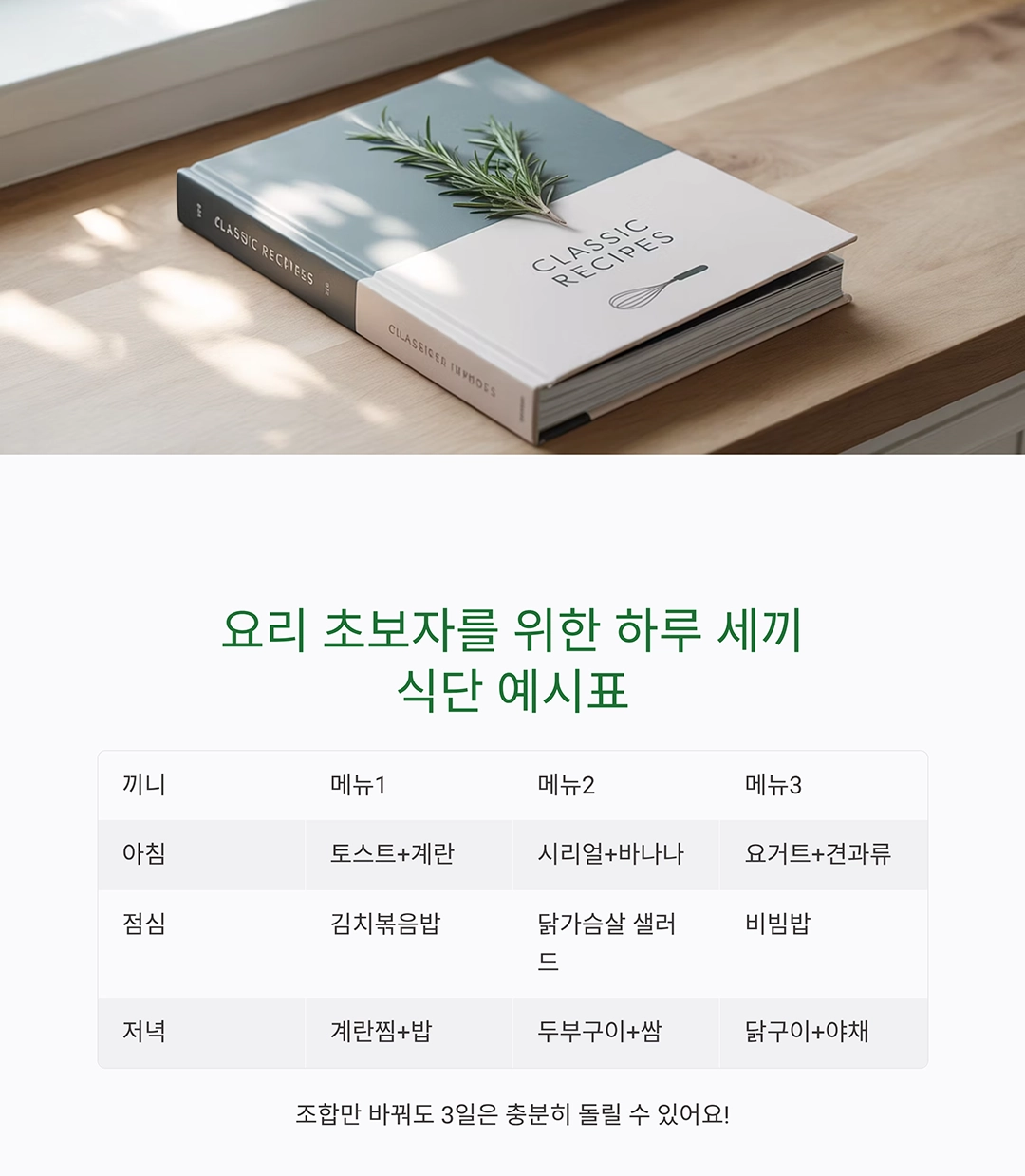 요리 초보도 할 수 있는 하루 세끼 메뉴 구성법