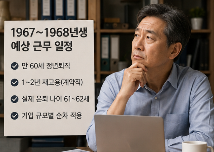 정년연장 빗겨가는 '1967년~1968년생'의 대처 방법 - 퇴직후 재고용, 퇴직금 활용 등 핵심 정리 (2026년 8월)