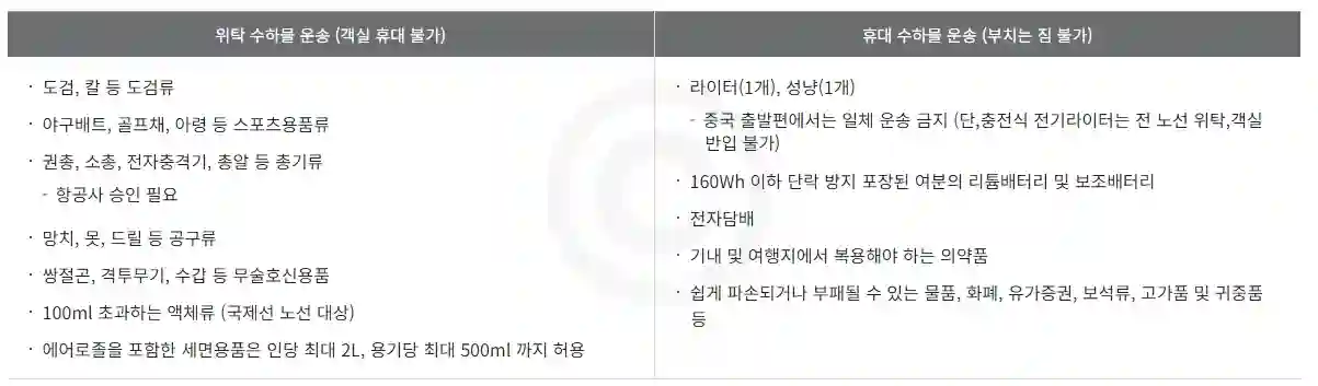 아시아나 항공 기내 제한 물품 ( 최신 1분 정리 )