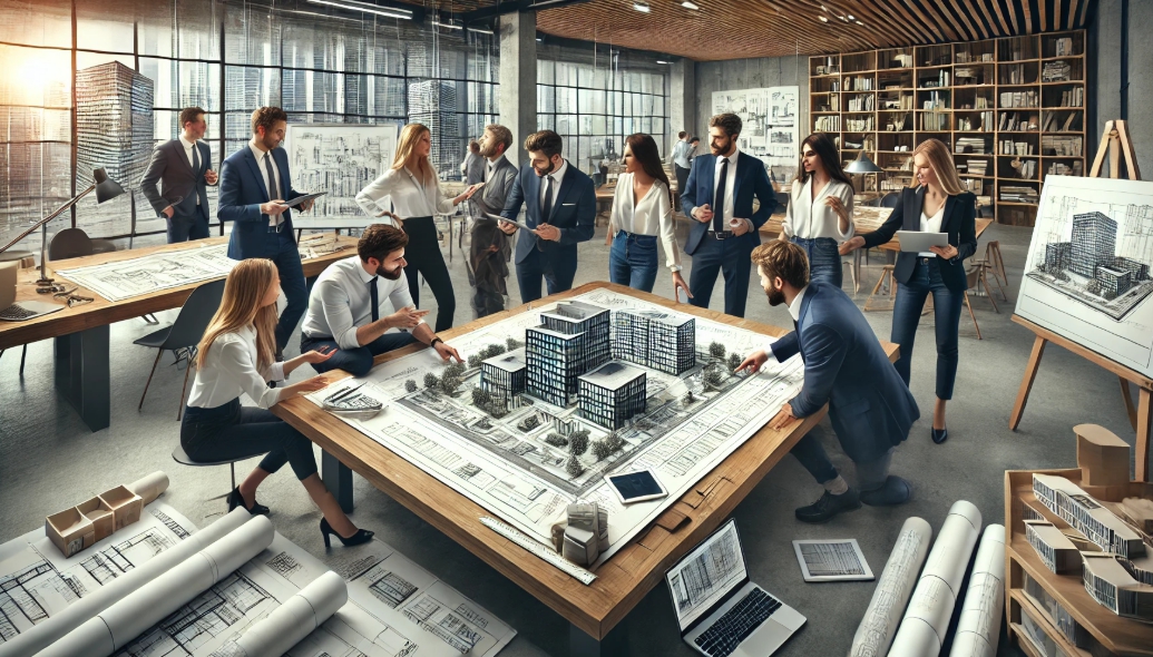 건축 설계를 진행하는 사람들의 모습을 담은 이미지