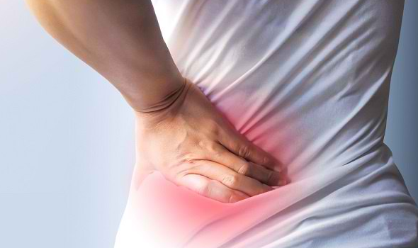 허리 통증 손으로 허리를 누름