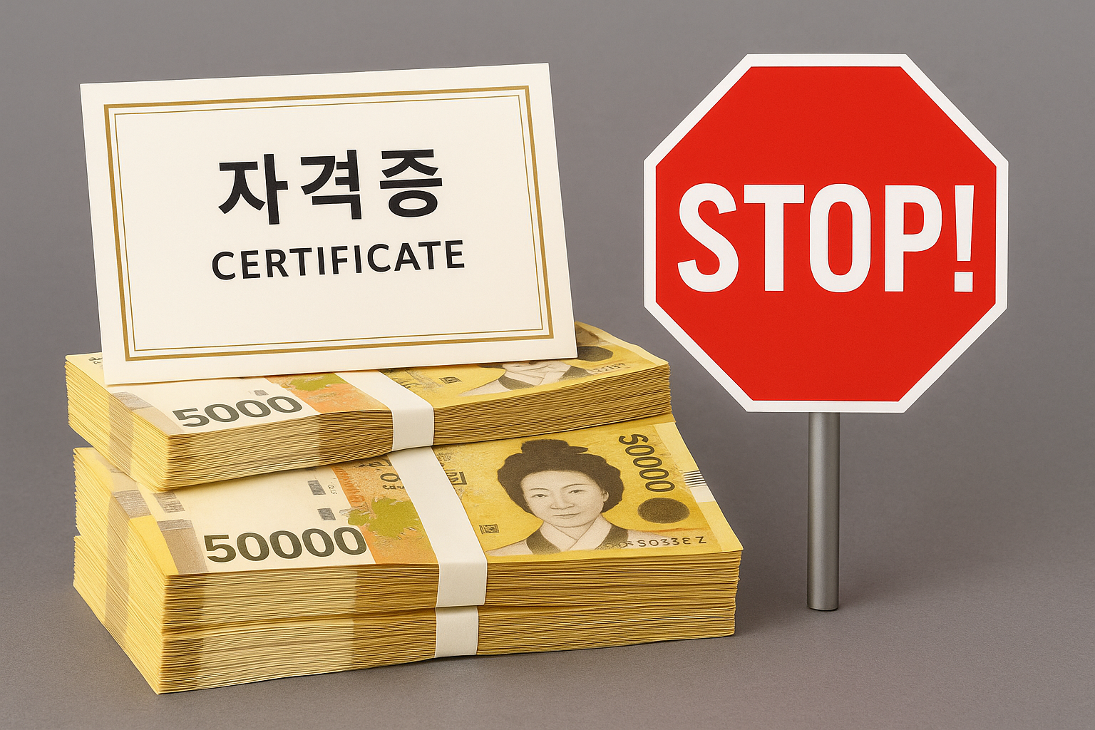 자격증, 돈, stop표지판