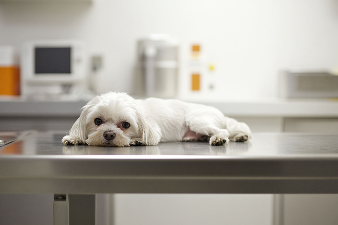 maltese puppy in hospital