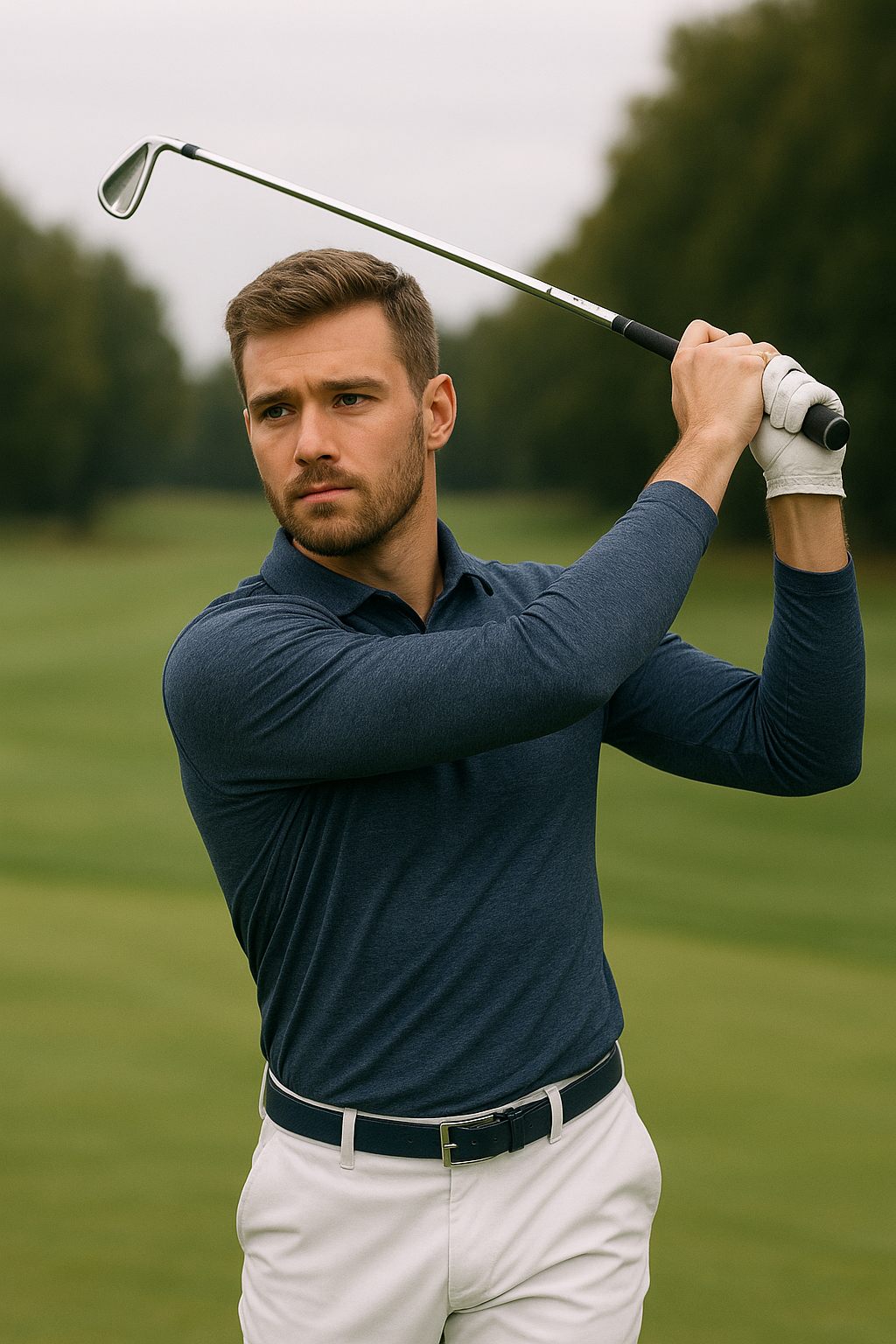 남자 프로 골퍼 정교하고 부드러운 아이언샷하는 모습