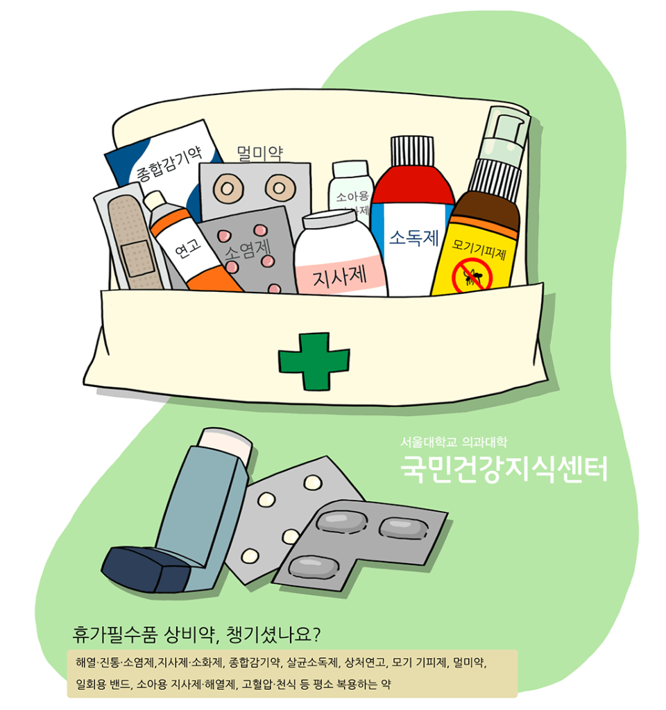 휴가필수품 여행상비약 (출처 : 국민건강지식센터)