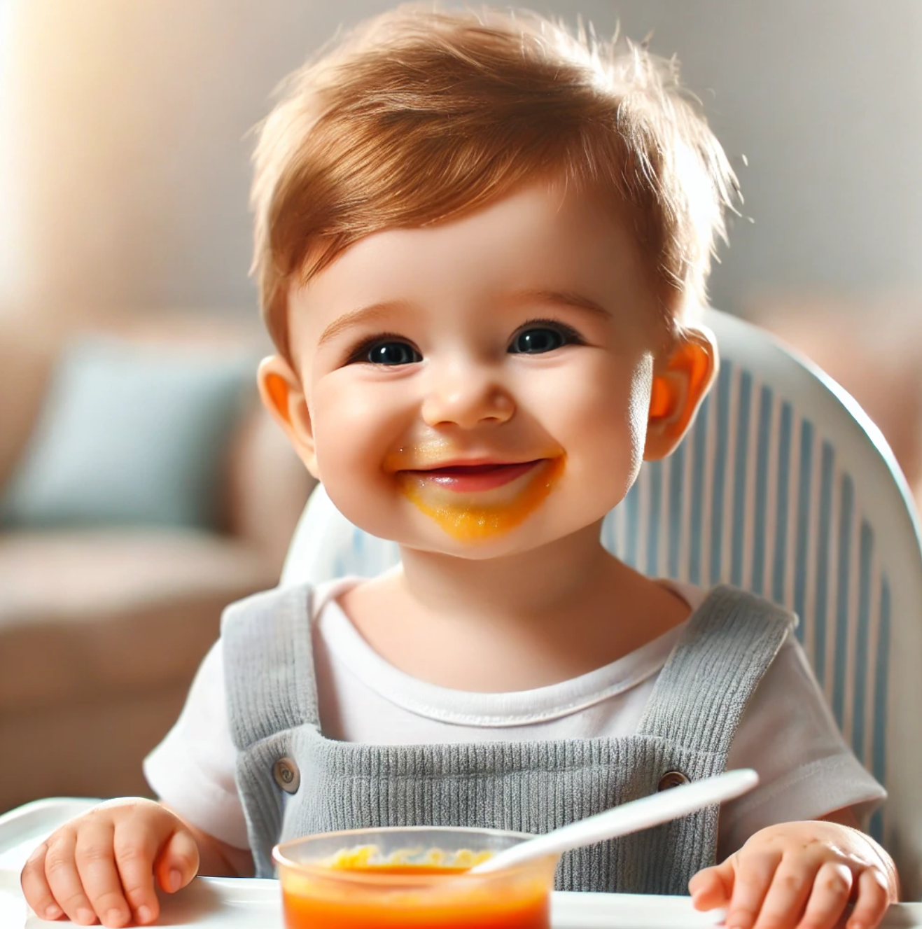 맛있게 이유식을 먹고있는 아기모습