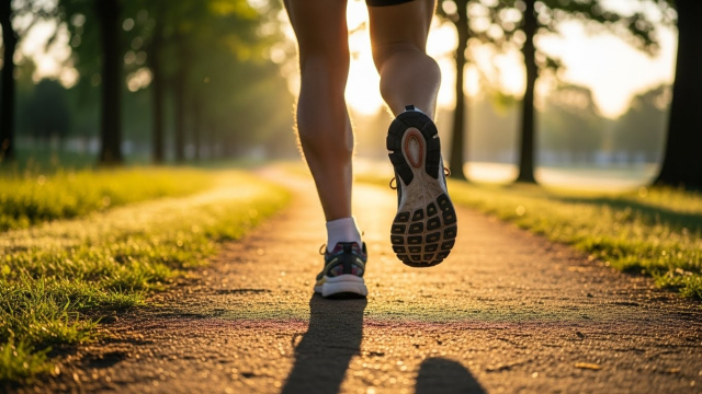 재활 이후 조깅을 시작한 사람의 다리 클로즈업
