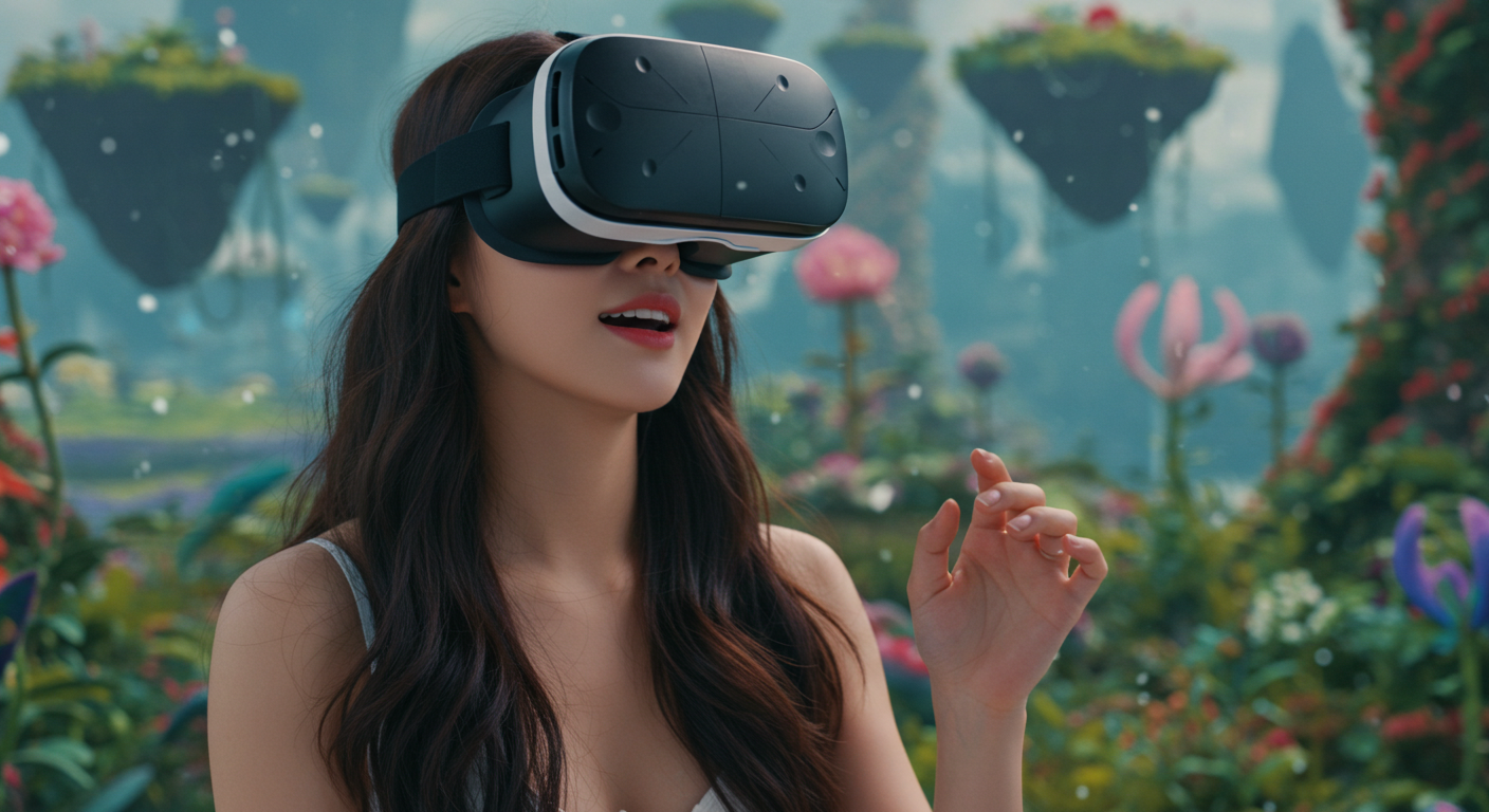 VR기기로 영상을 보는 여성