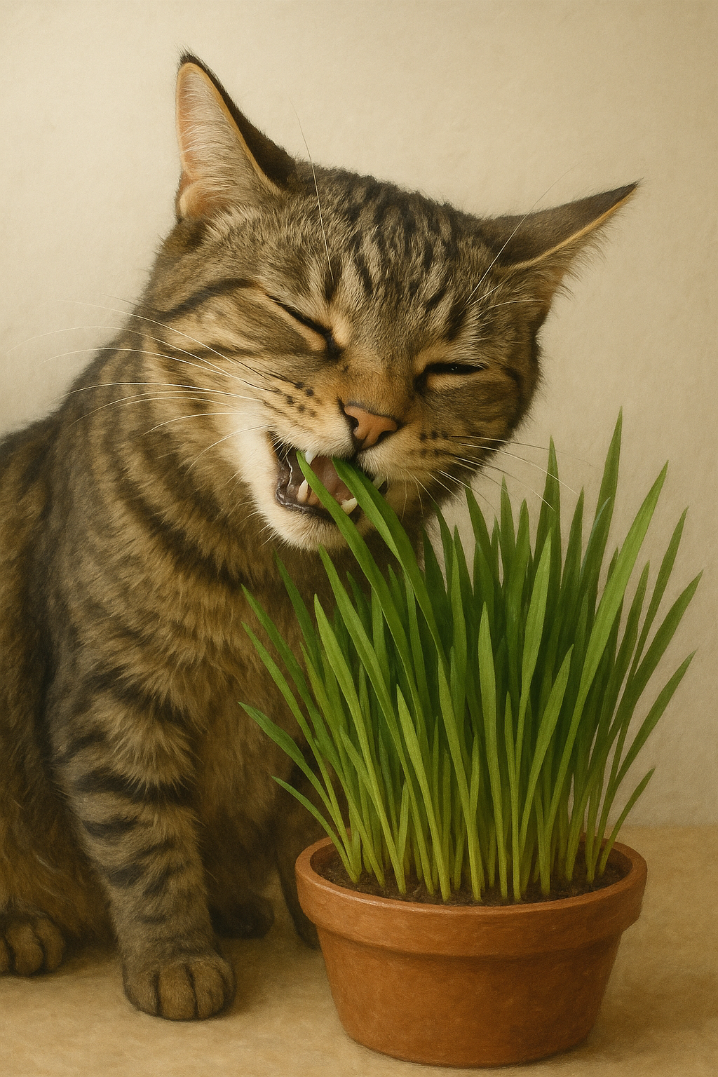 캣그라스를 먹고있는 고양이 사진