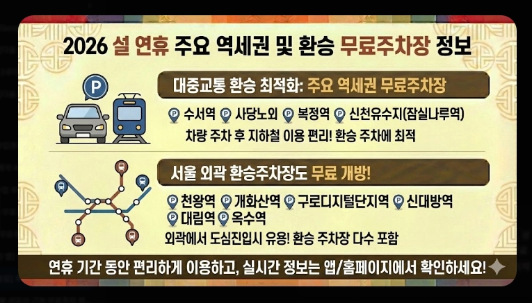 [귀성길] 주요 거점 무료주차장(2026년, 설 연휴, 서울시)(+ 환승주차장)