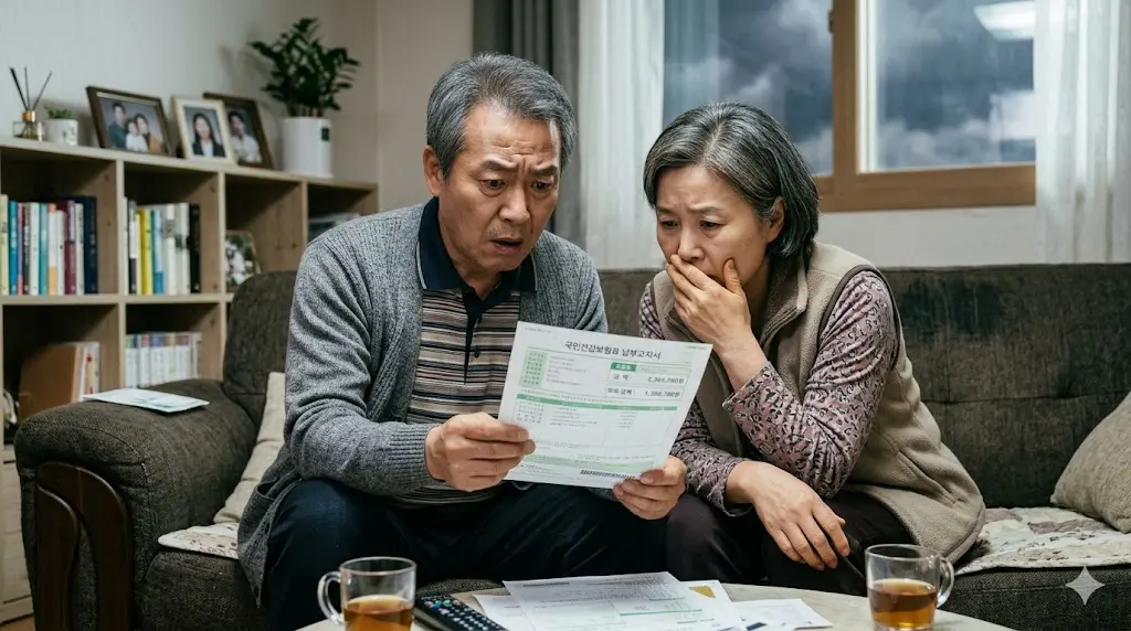 은퇴 후 건강보험료 폭탄 고지서를 보고 크게 놀란 50대 부부 시니어 자산 관리 위기