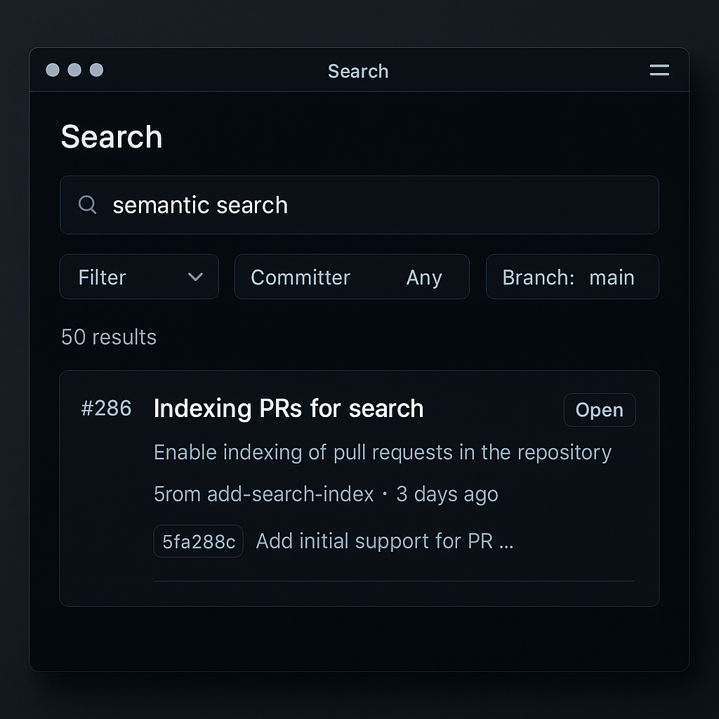 Cursor AI PR 인덱싱 및 검색 기능 - GitHub 통합 검색 인터페이스