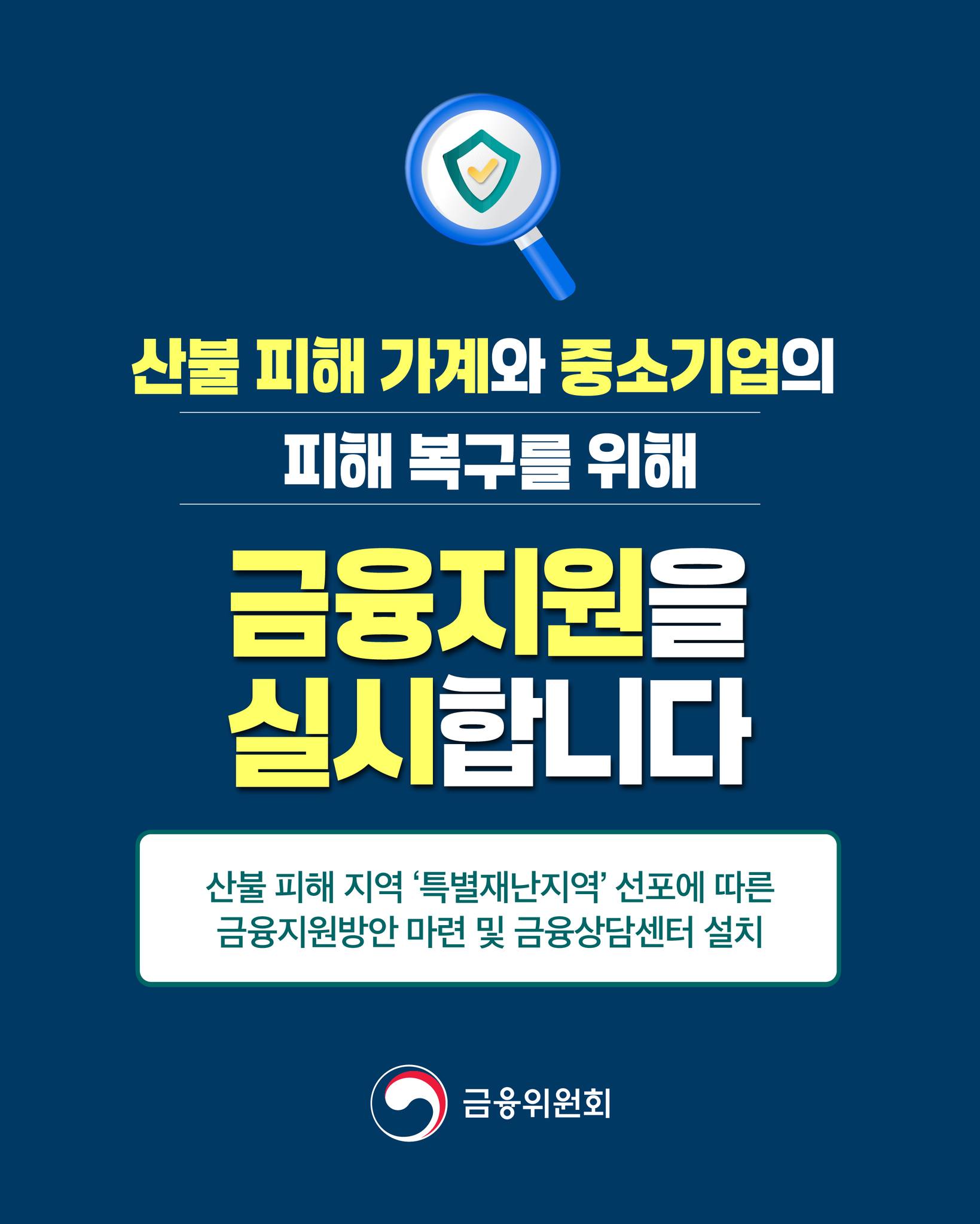 금융위원회 의성 산불 피해 특수재난지역 피해복구 금융지원 실시, 정부지원금 신청방법