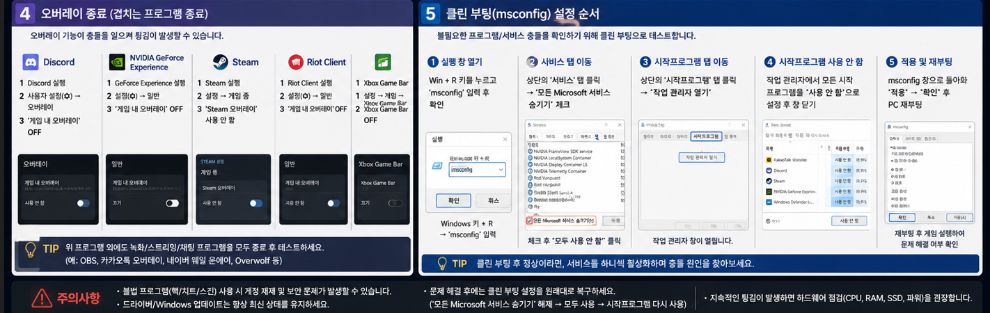 Discord 그래픽 오버레이 종료와 Windows 클린 부팅 설정 화면