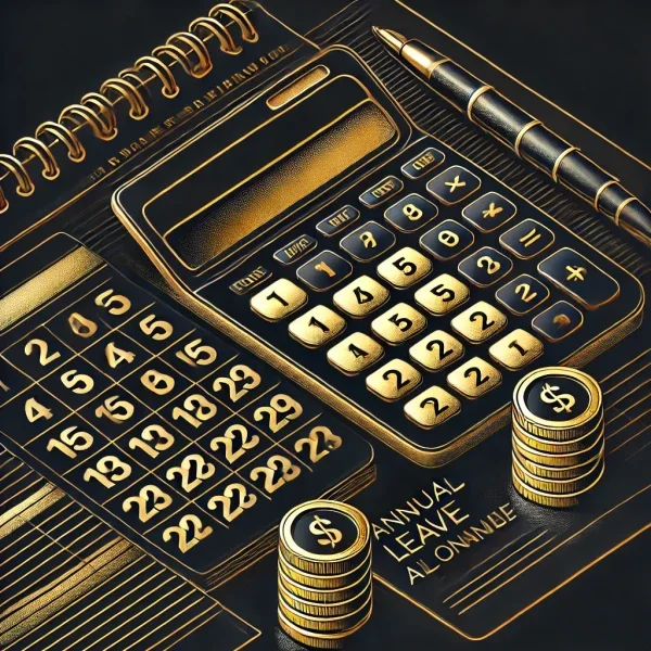 연차수당 계산을 위한 금융 관련 그래픽&amp;#44; 계산기와 금화 스택