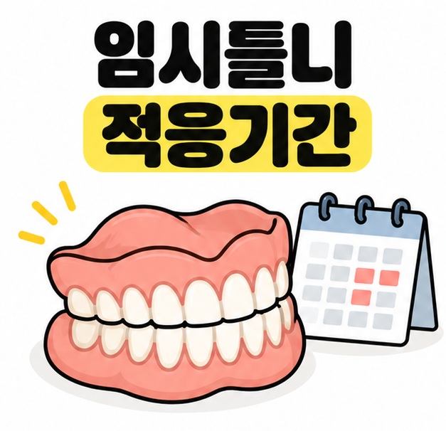 임시틀니 적응기간과 틀니 아이콘을 보여주는 대표 카드