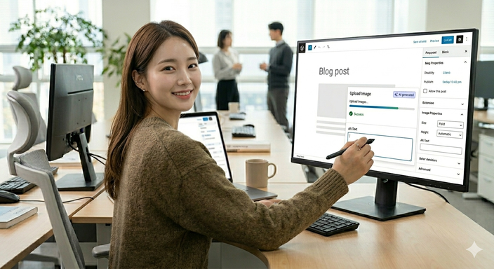 무료 이미지와 AI 생성 이미지를 비교하는 블로그 화면
