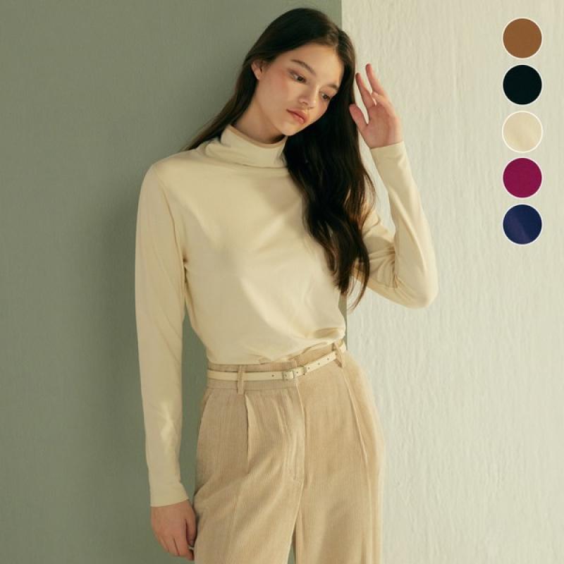 태그 모달 코튼 기모 터틀넥 티셔츠