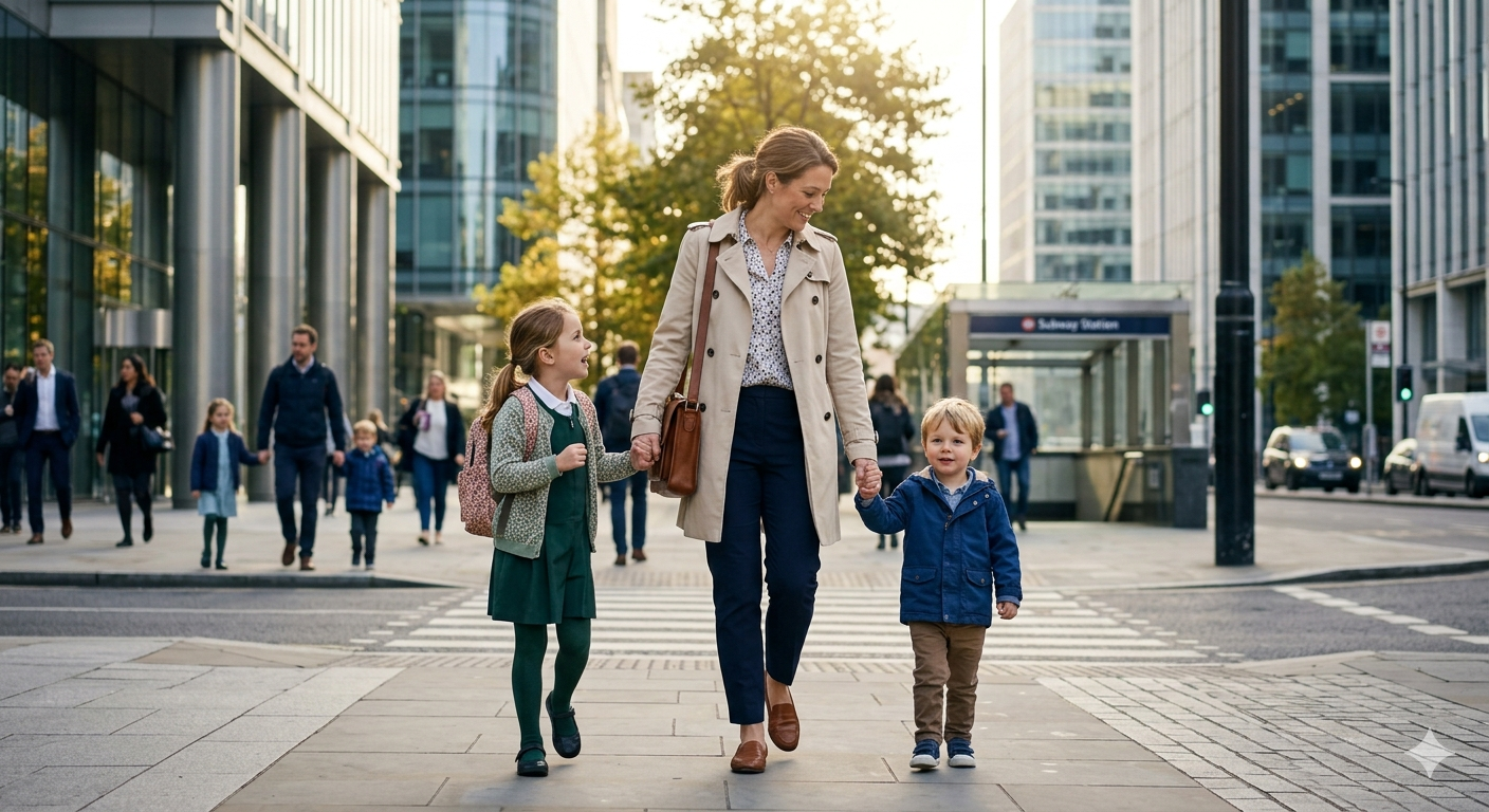 아이들과 손잡고 출근하는 모습