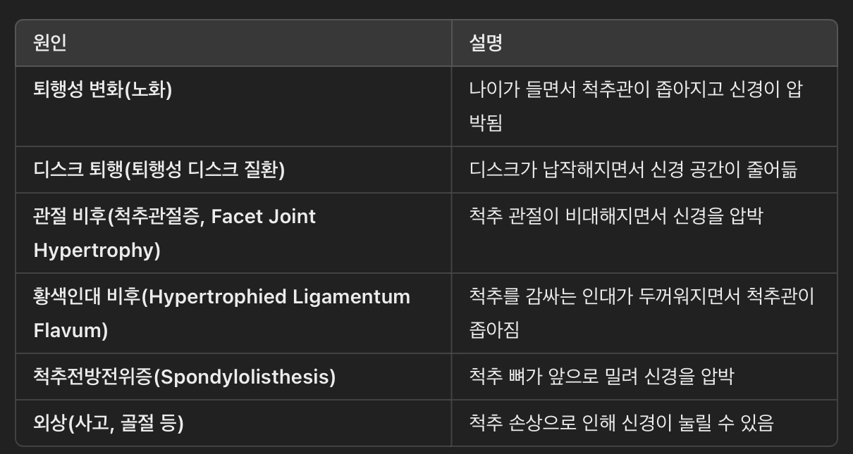척추관 협착증의 원인