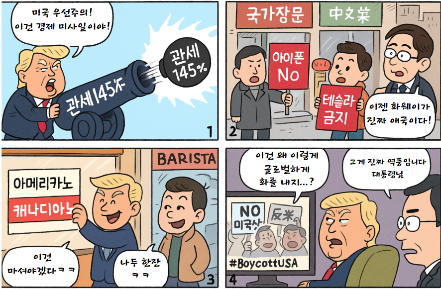 미국 제품 불매 운동 풍자 만화