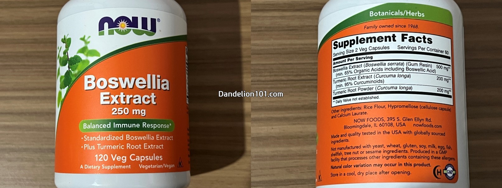 나우푸드社의 보스웰니아 추출물 250mg, 120 베지 캡슐