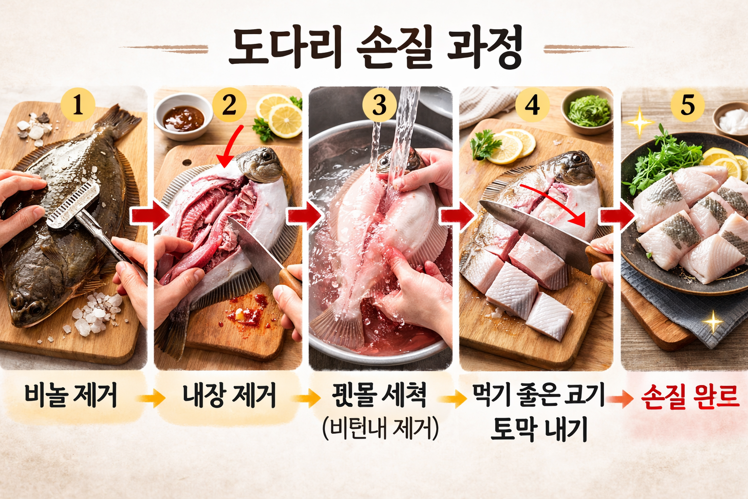 도다리 손질 과정