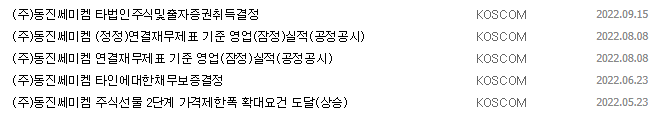 동진쎄미켐 공시 목록