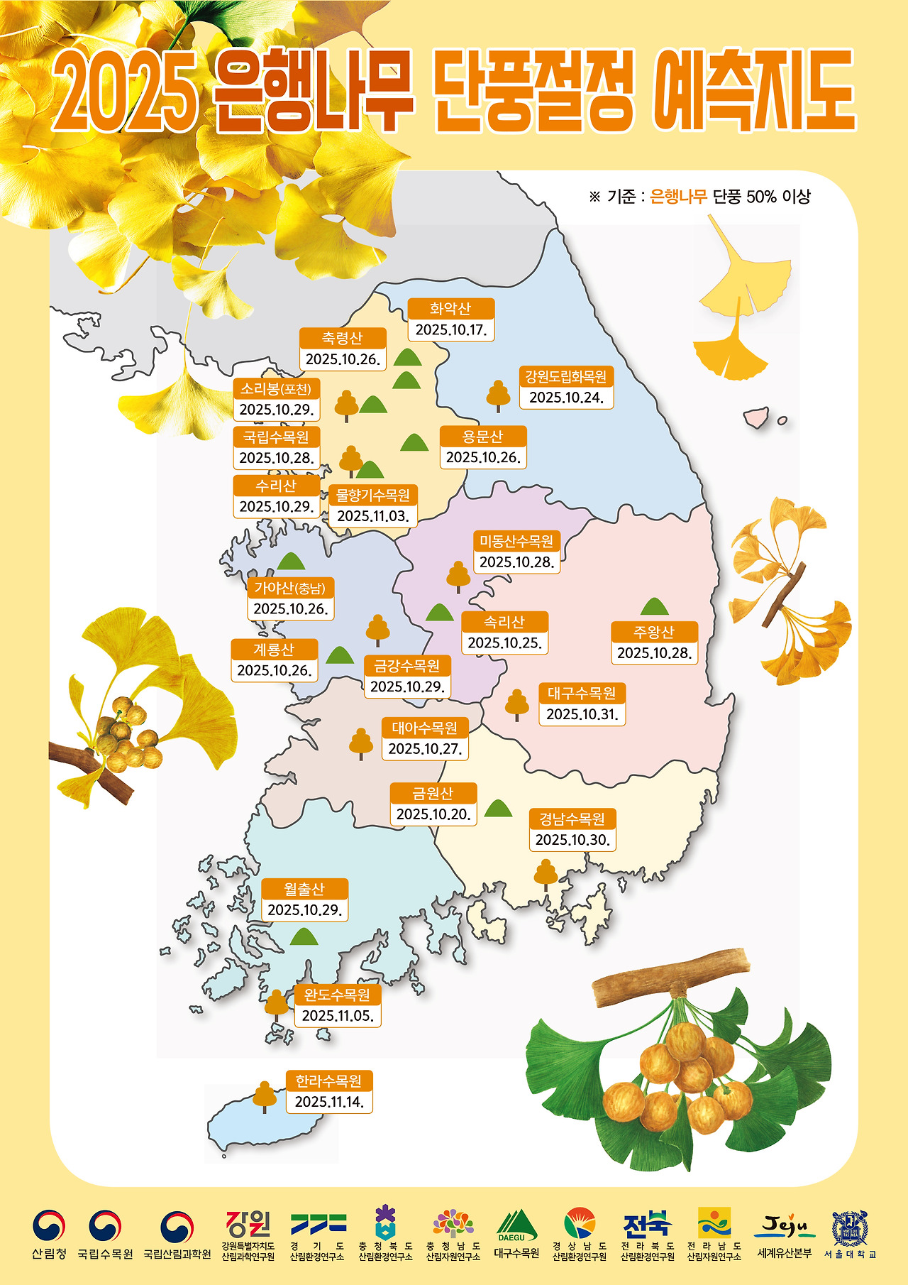 은행나무 단풍 절정시기 예측지도