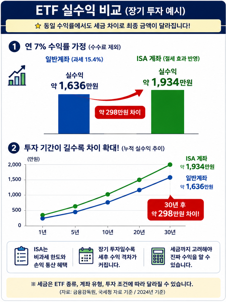 ETF 실수익 비교, ISA vs 일반계좌 차이 그래프