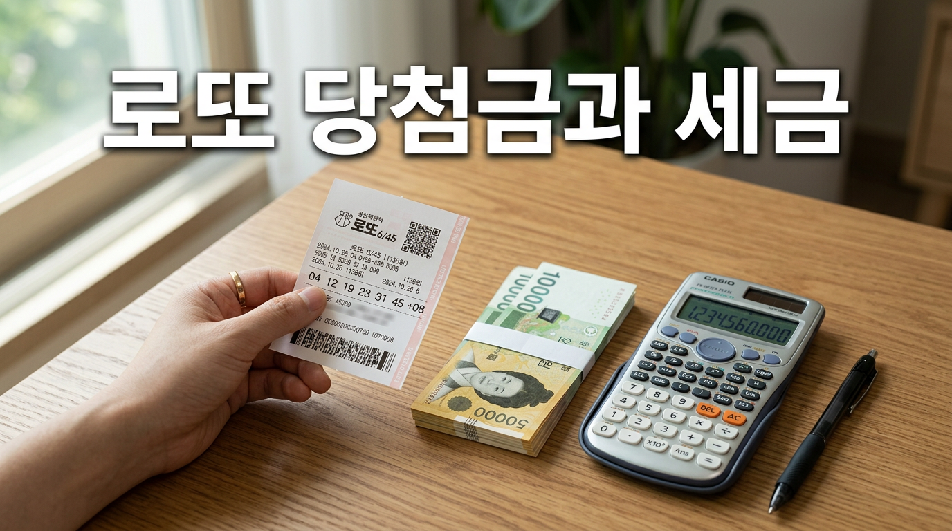 로또 당첨금과 세금 계산을 보여주는 사진
