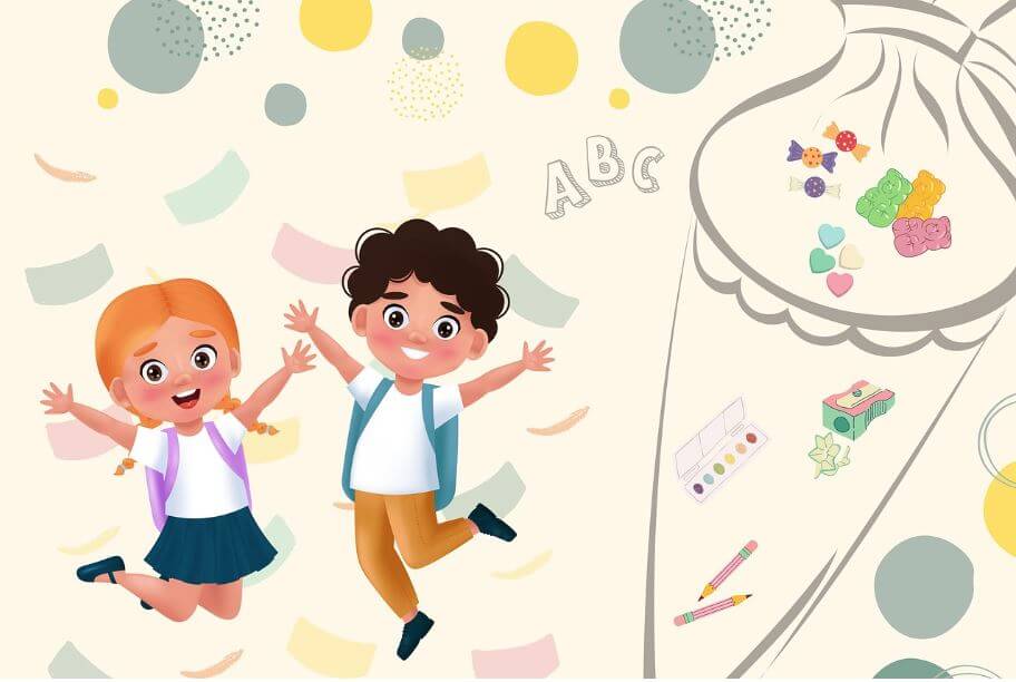 가방 메고 있는 남녀 아이들