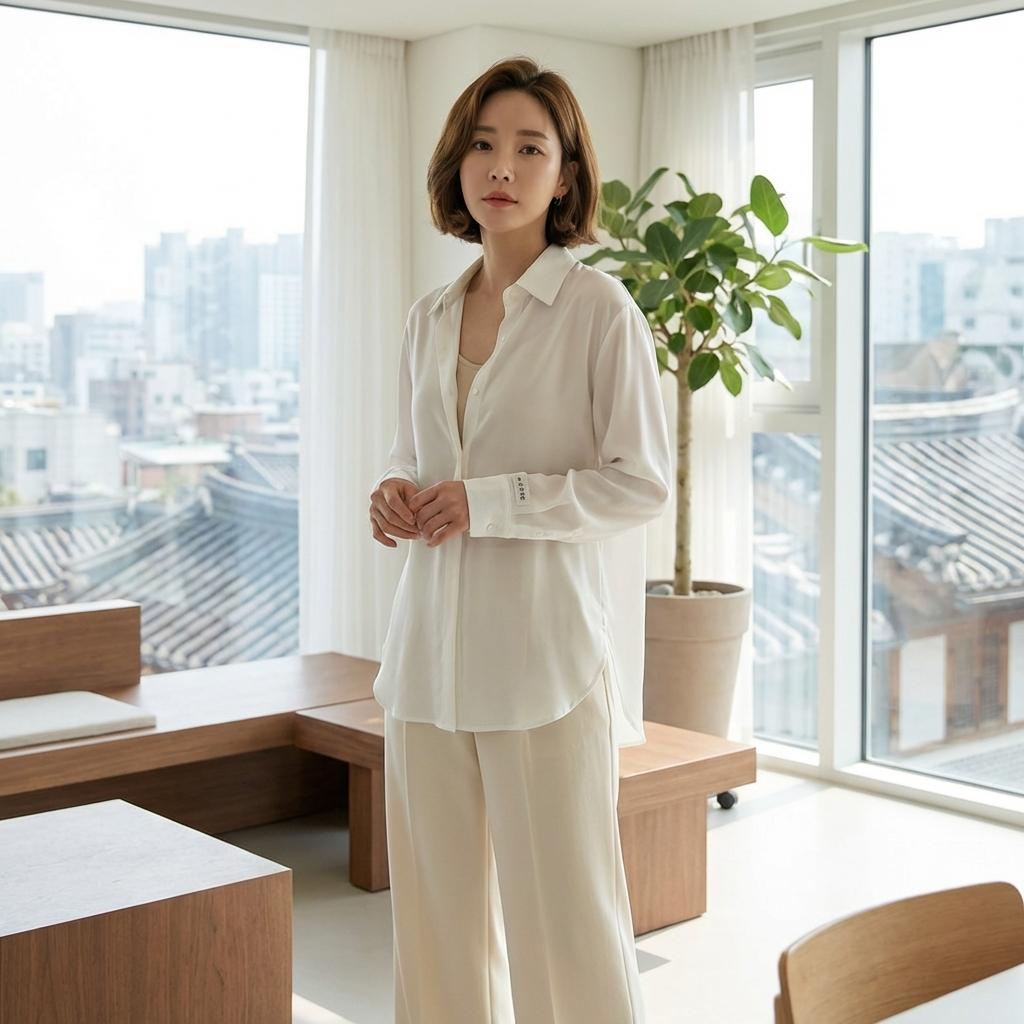 뱃살 커버 시어 셔츠 레이어드