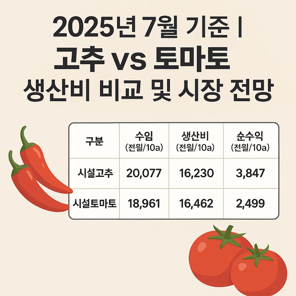 농업경제학 : 2025년 7월 기준｜고추 vs 토마토 생산비 비교 및 시장 전망