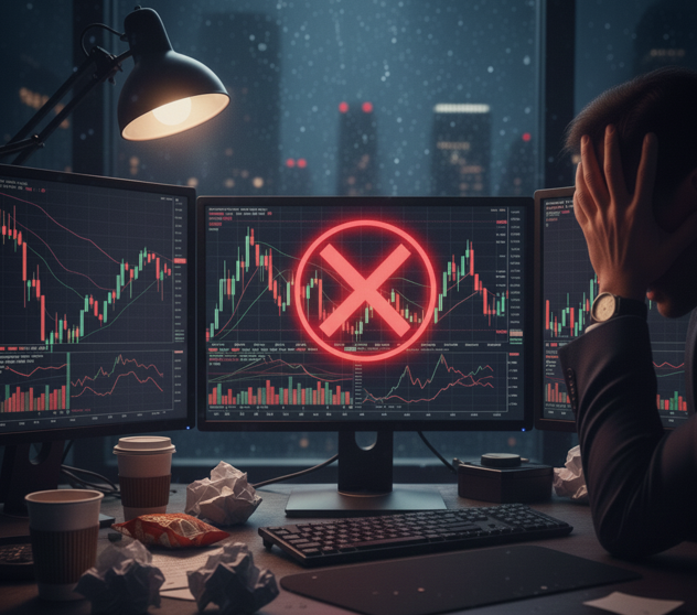 거래정지나 상장 폐지 당하야 괴로워하는 투자자 이미지