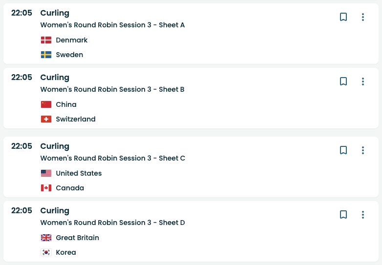 2026년2월13일 여자컬링 한국팀 경기 스케쥴