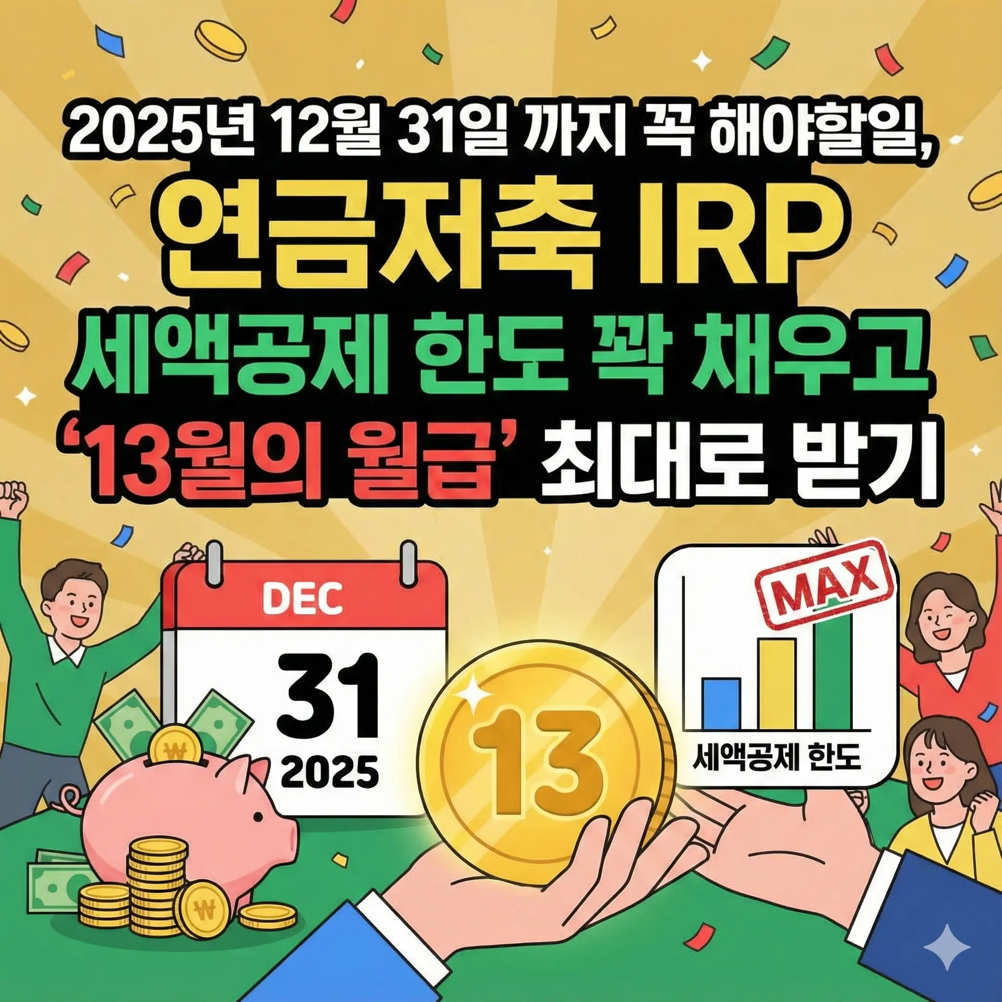 연말까지 꼭 해야할일 #1, 연금저축 IRP 세액공제 한도 꽉 채우고 '13월의 월급' 최대로 받기