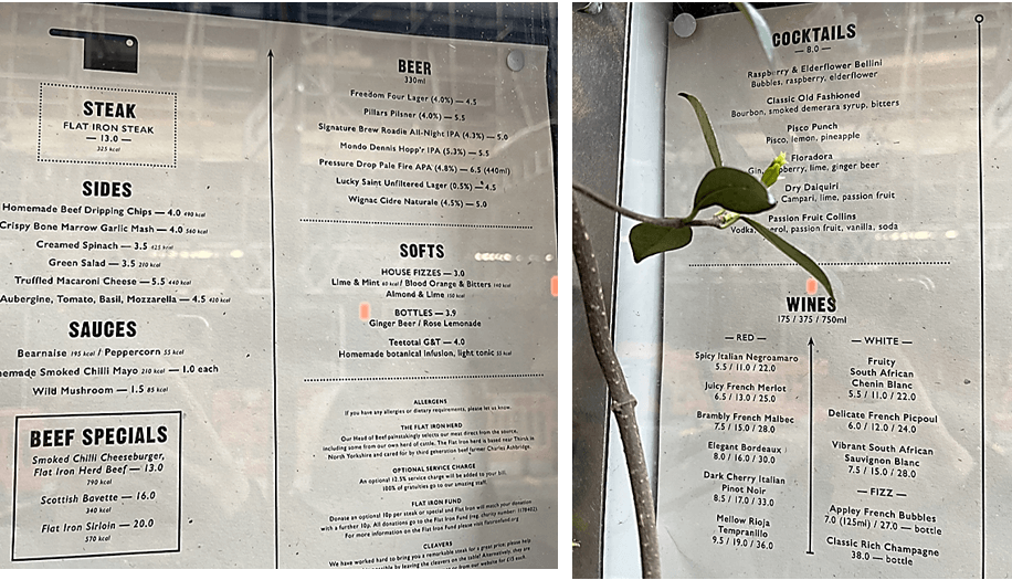 플랫-아이언-음식-및-음료-메뉴들