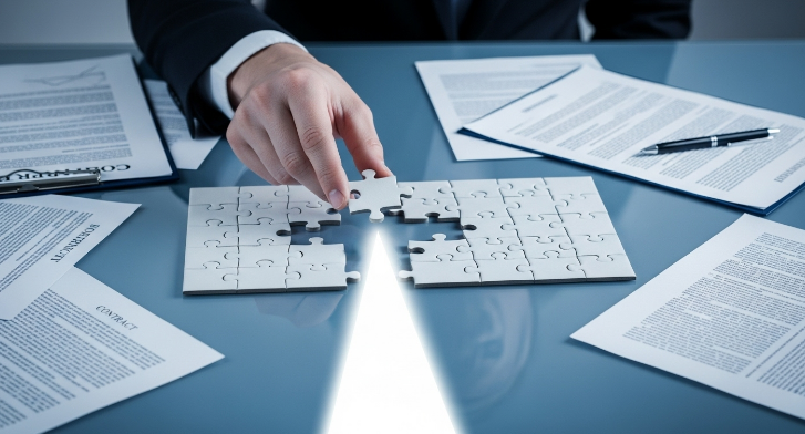 복잡한 상속재산 청산 절차를 법률 전문가가 해결하는 모습.