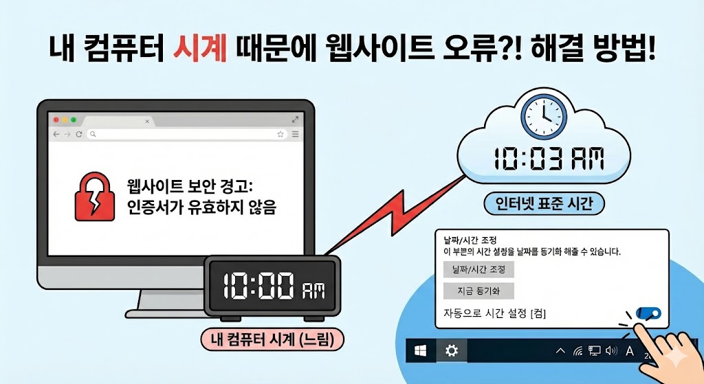 1순위 해결법: 컴퓨터 시계 동기화 (가장 흔한 원인)
