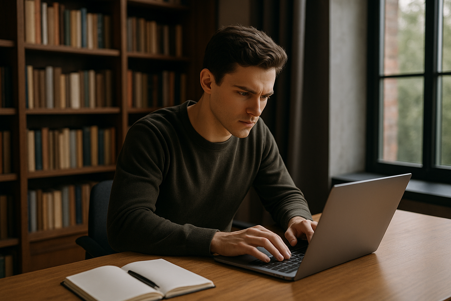 책상 앞의 집중하는 남성