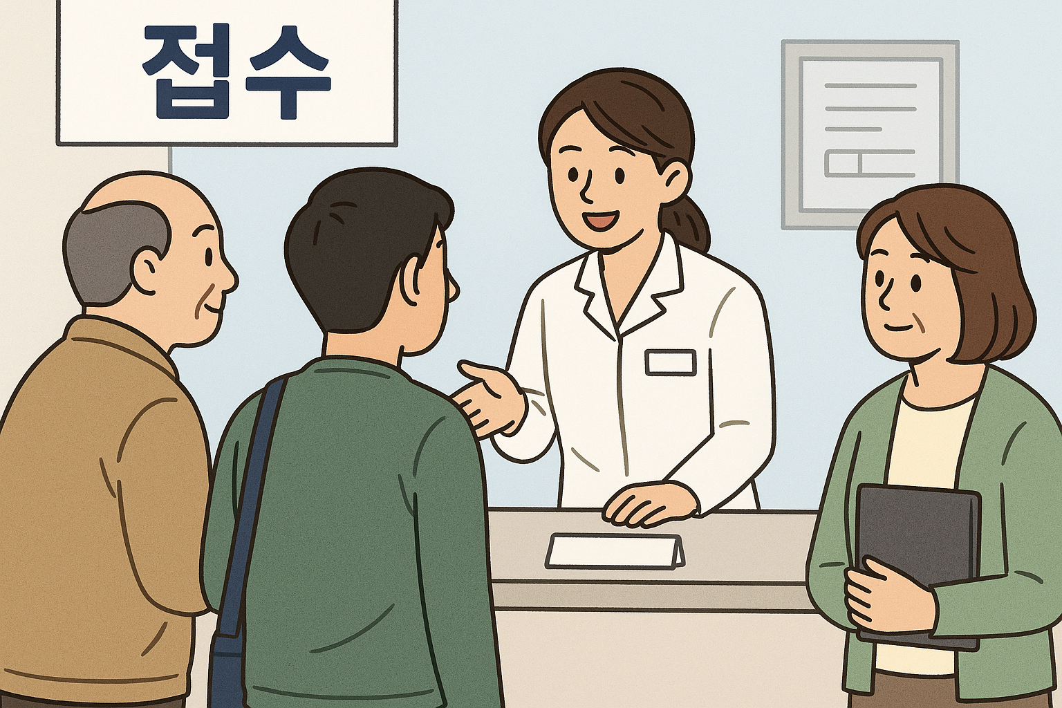 보건소 접수창구에서 접종 안내를 받는 시민들 모습