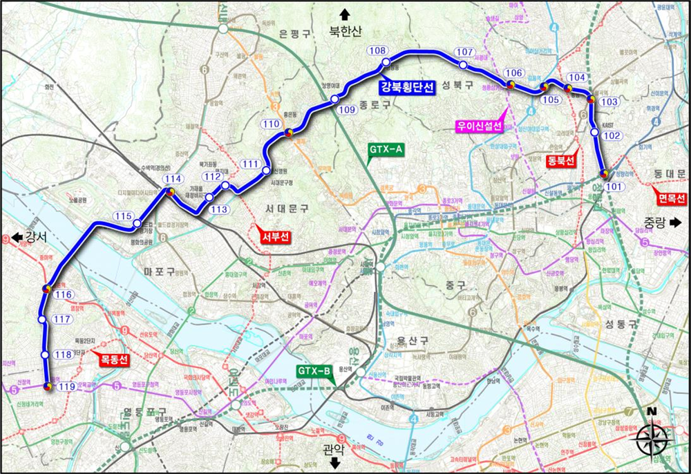 강북횡단선 노선도