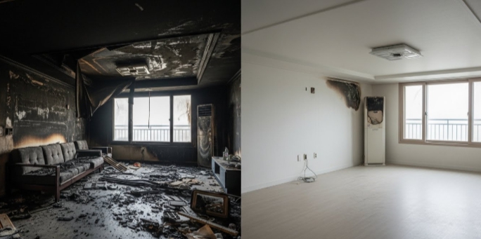 경산 주택 화재청소 전문업체 청소중
