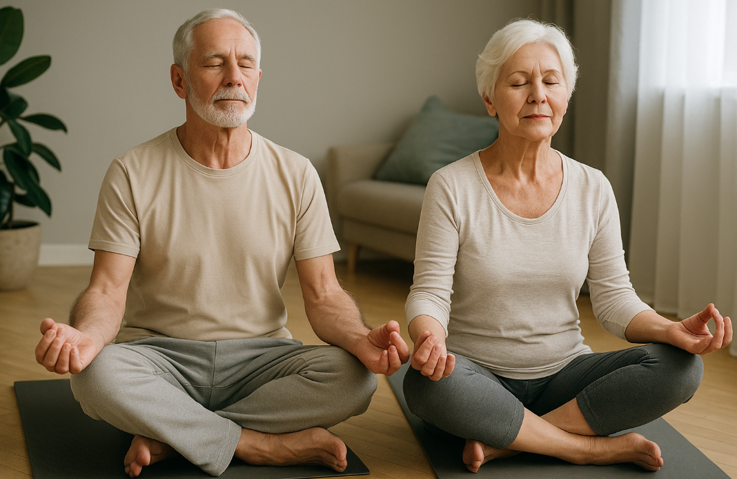 노부부 명및 요가 모습