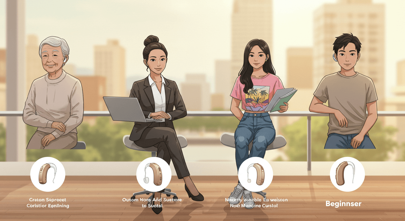 "연령대별·용도별 보청기 추천 제품"에 대한 이미지입니다.