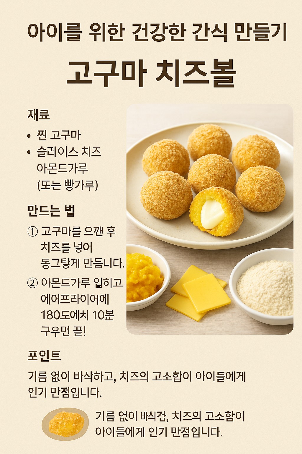 아이를 위한 건강한 간식 만들기 - 고구마 치즈볼